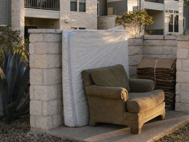 Example photo: an armchair and a mattress left outside